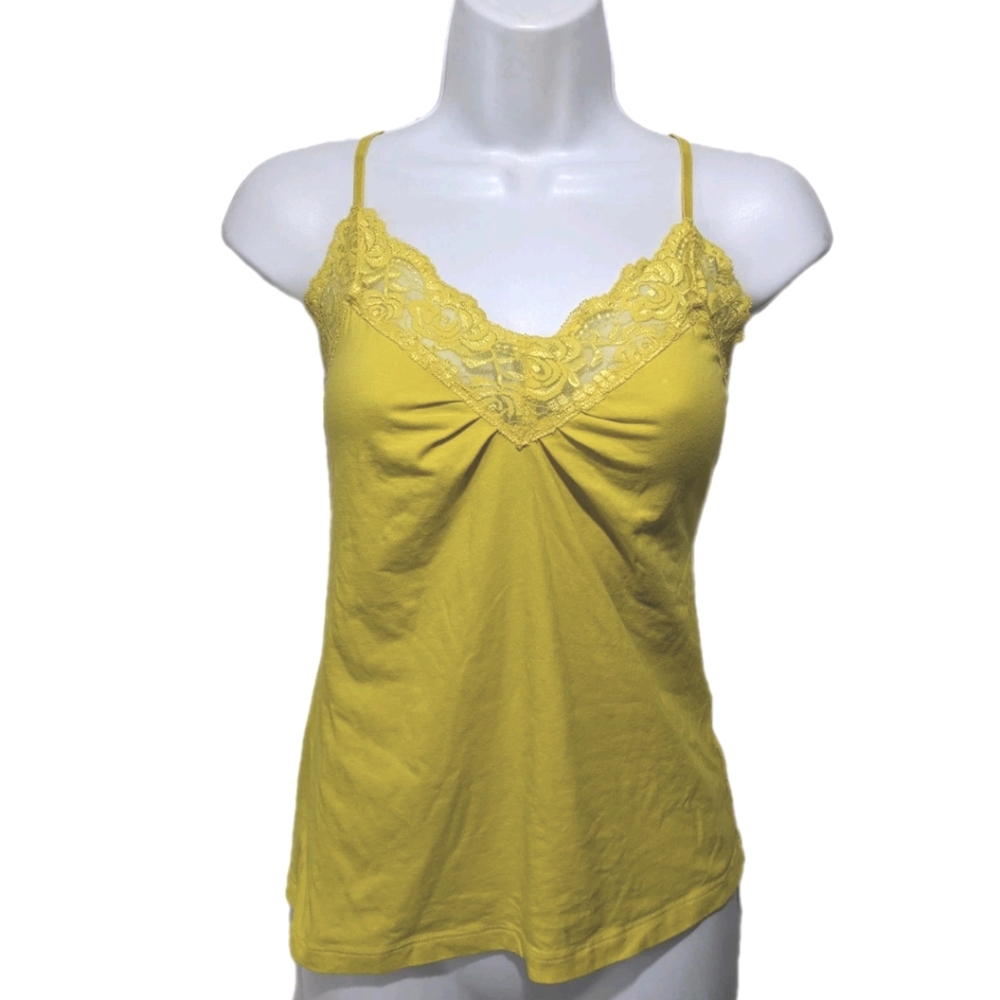 Old Navy Lace Trim Cami Tank Top M 90s Y2K Babydoll Yellow #2050